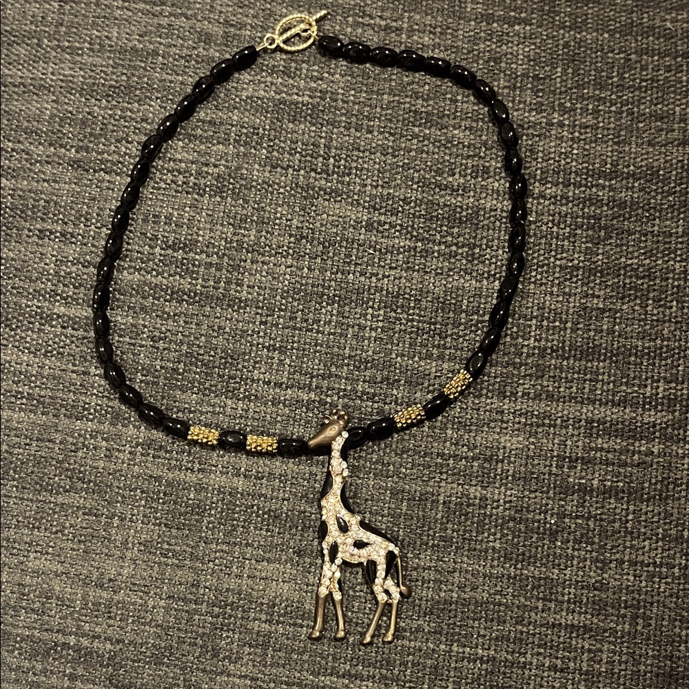 Vintage Elegant Black and Gold Giraffe‎ Pendant Necklace